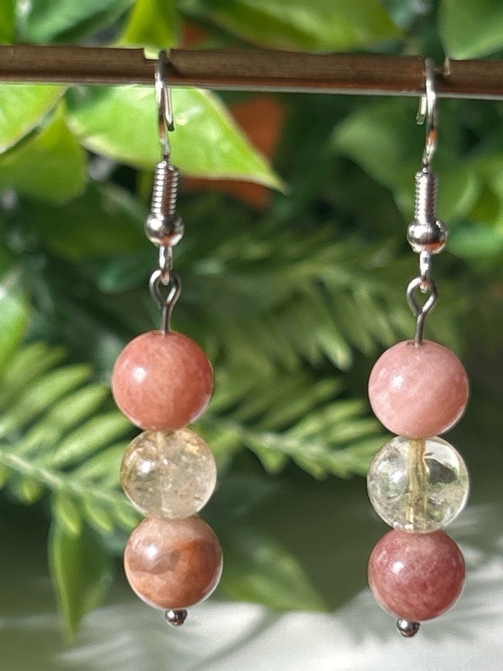 Peach moonstone + citrine stacked drop earrings
